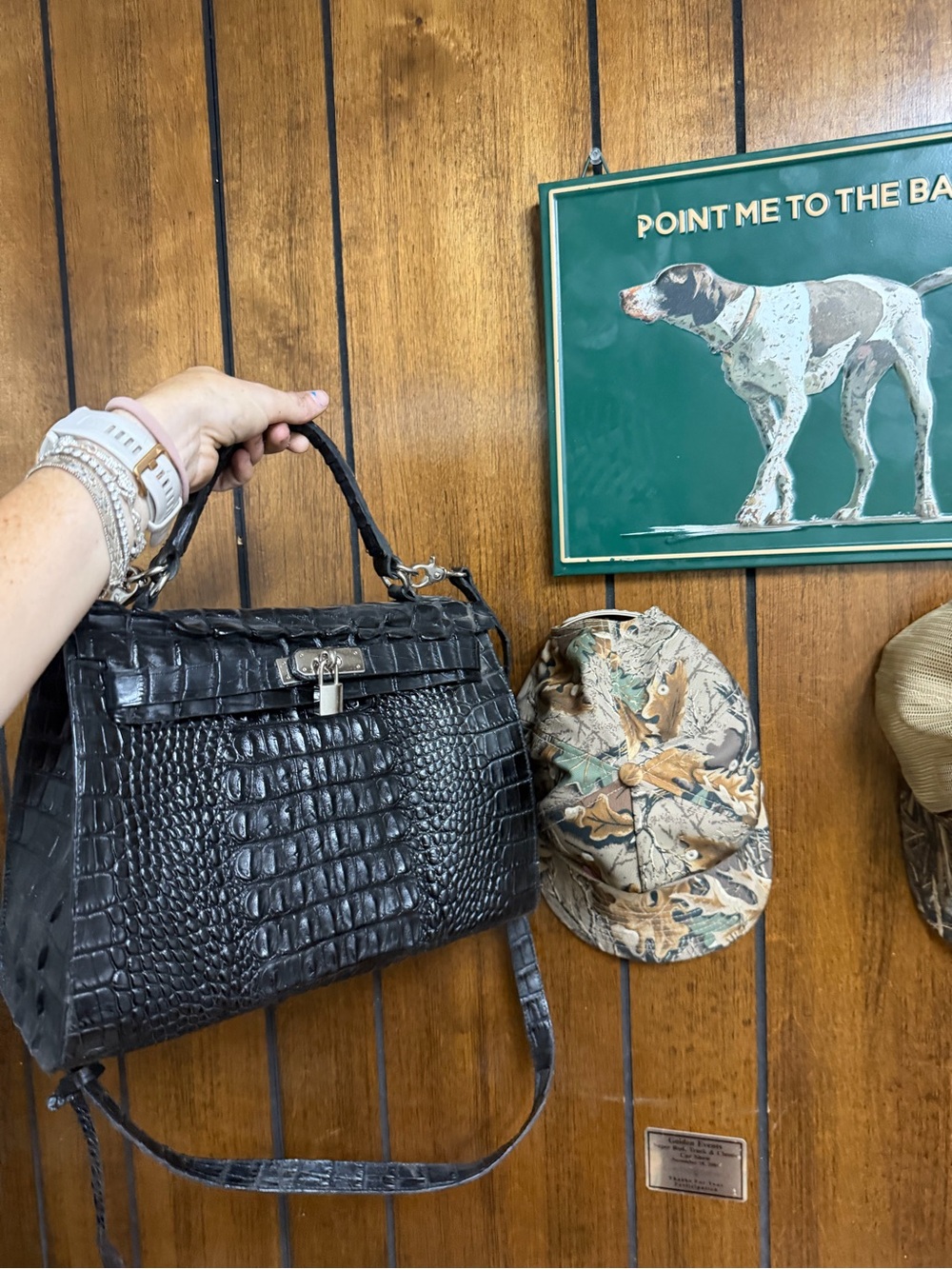 Hand Crafted Black Croc-Embossed Crossbody Satchel